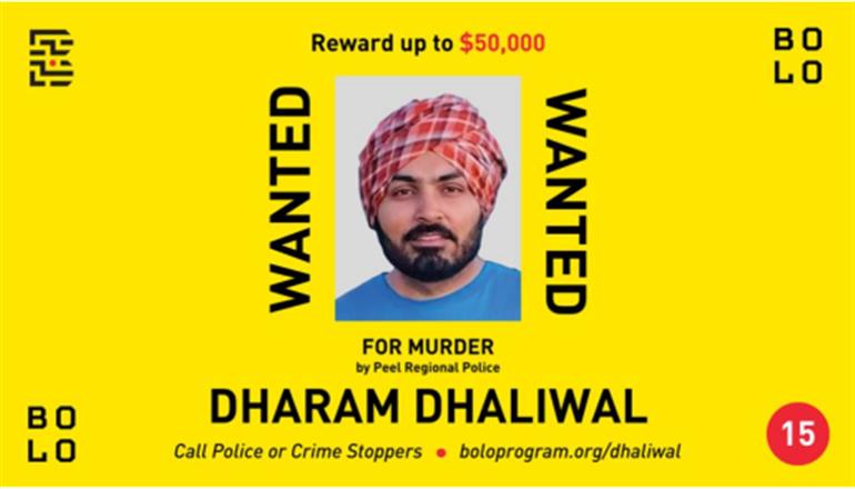 Peel Police and BOLO Program Urge Public to Help Locate Murder Suspect Dharam Dhaliwal